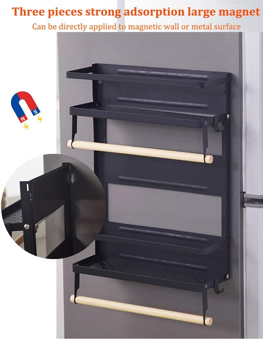 Foldable Magnetic Fridge Spice Rack - Black