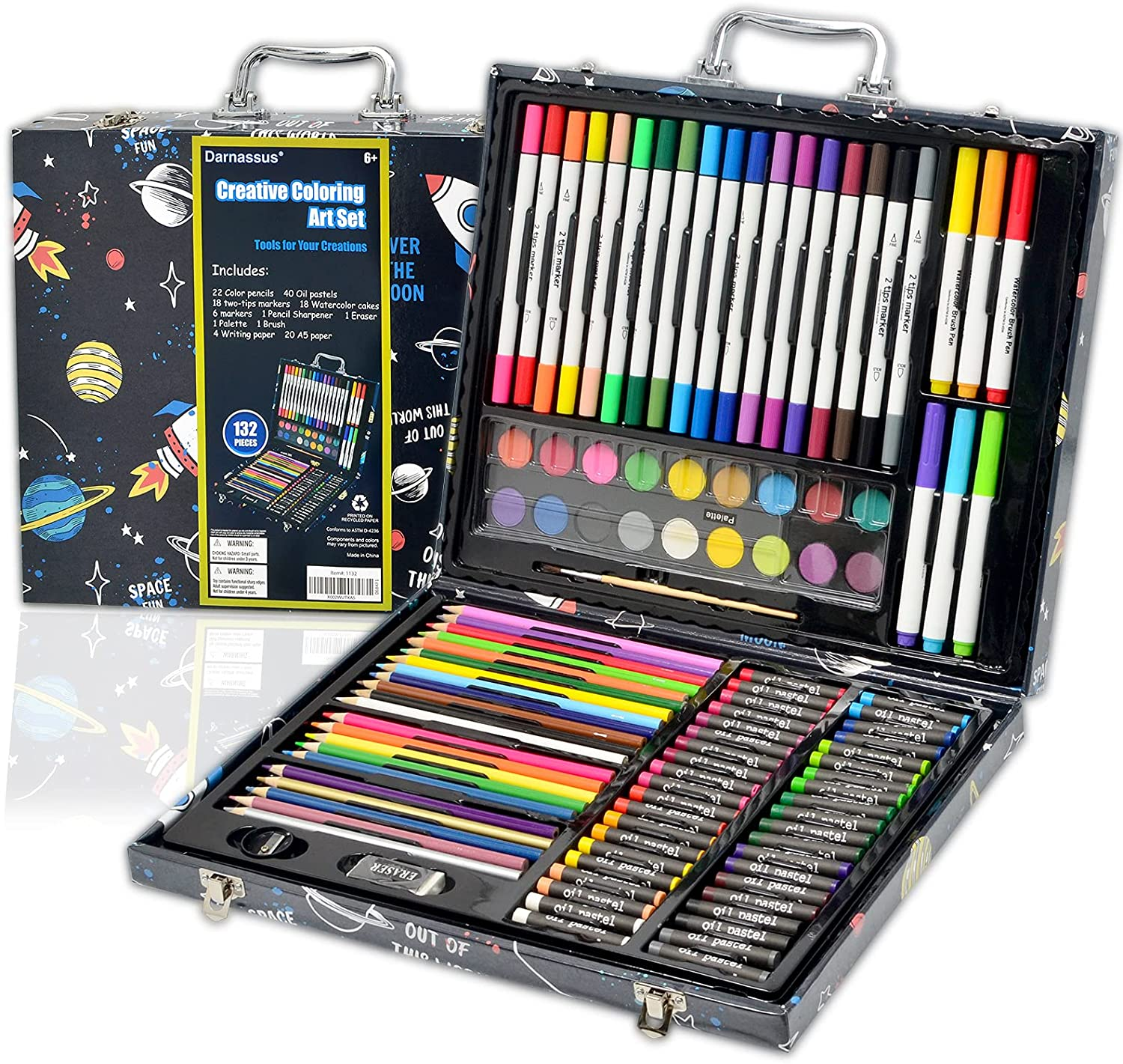 Darnassus 132-Piece Art Set, Inspiration Art Case Coloring Set, Deluxe Professional Color Set, Crafts for Kids Ages 8-12, with Compact Portable Case