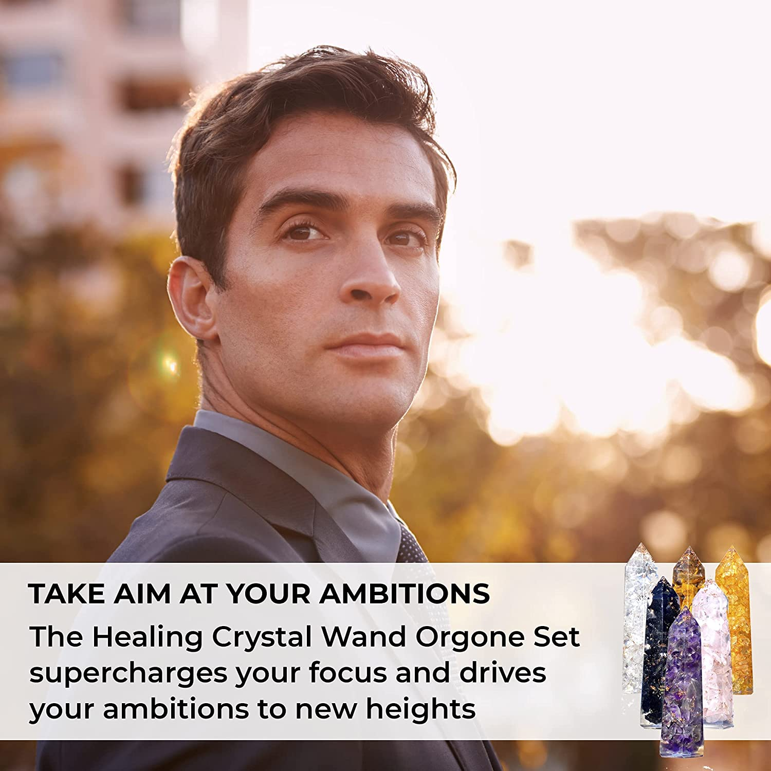 Healing Crystal Wand Set of 6 Orgonite – Includes 3” Amethyst Crystal, Tigers Eye, Rose Quartz, Black Tourmaline Stone, Citrine and Clear Quartz Orgone Crystal plus Black Tourmaline Necklace