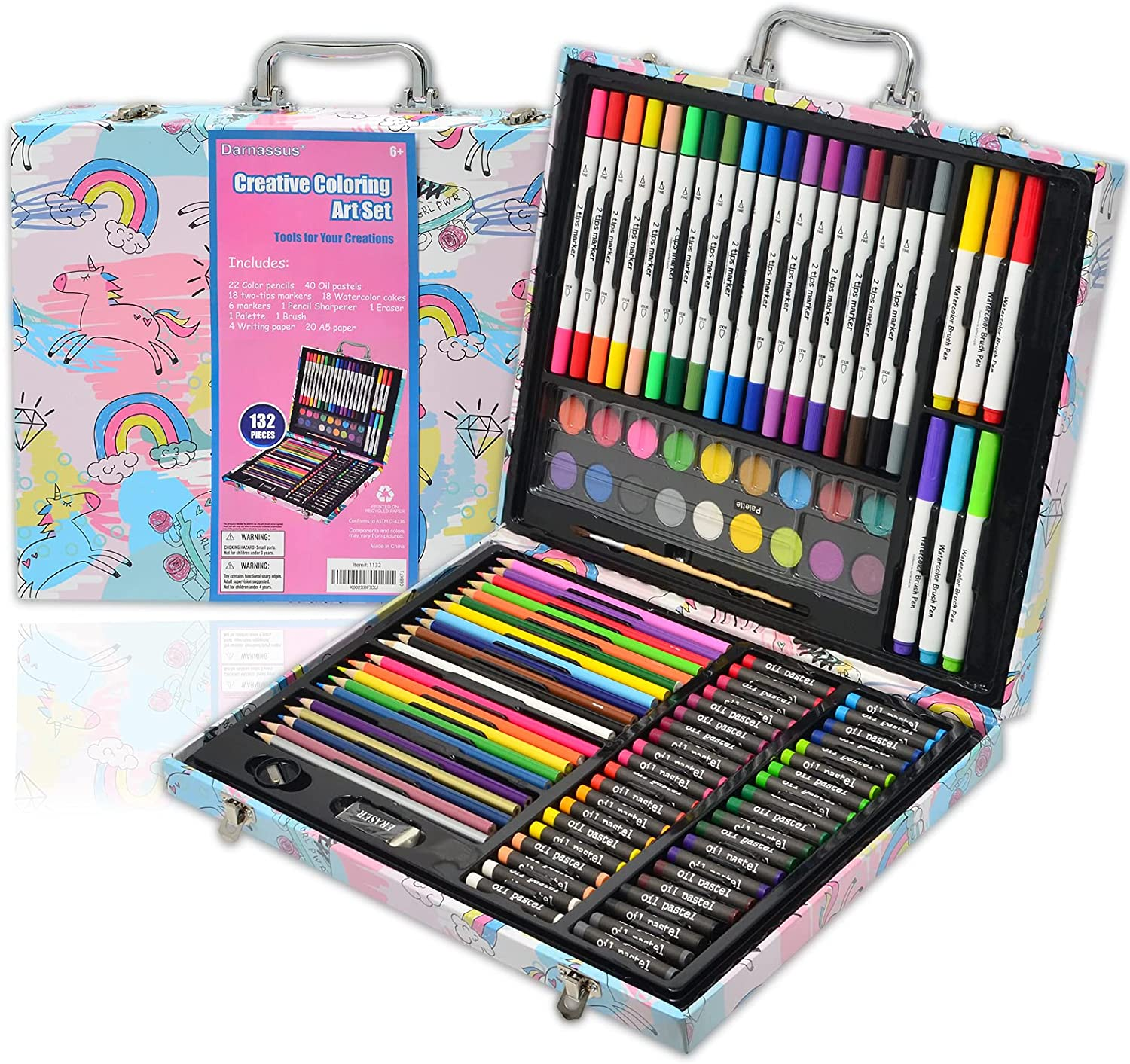 Darnassus 132-Piece Art Set, Inspiration Art Case Coloring Set, Deluxe Professional Color Set, Crafts for Kids Ages 8-12, with Compact Portable Case