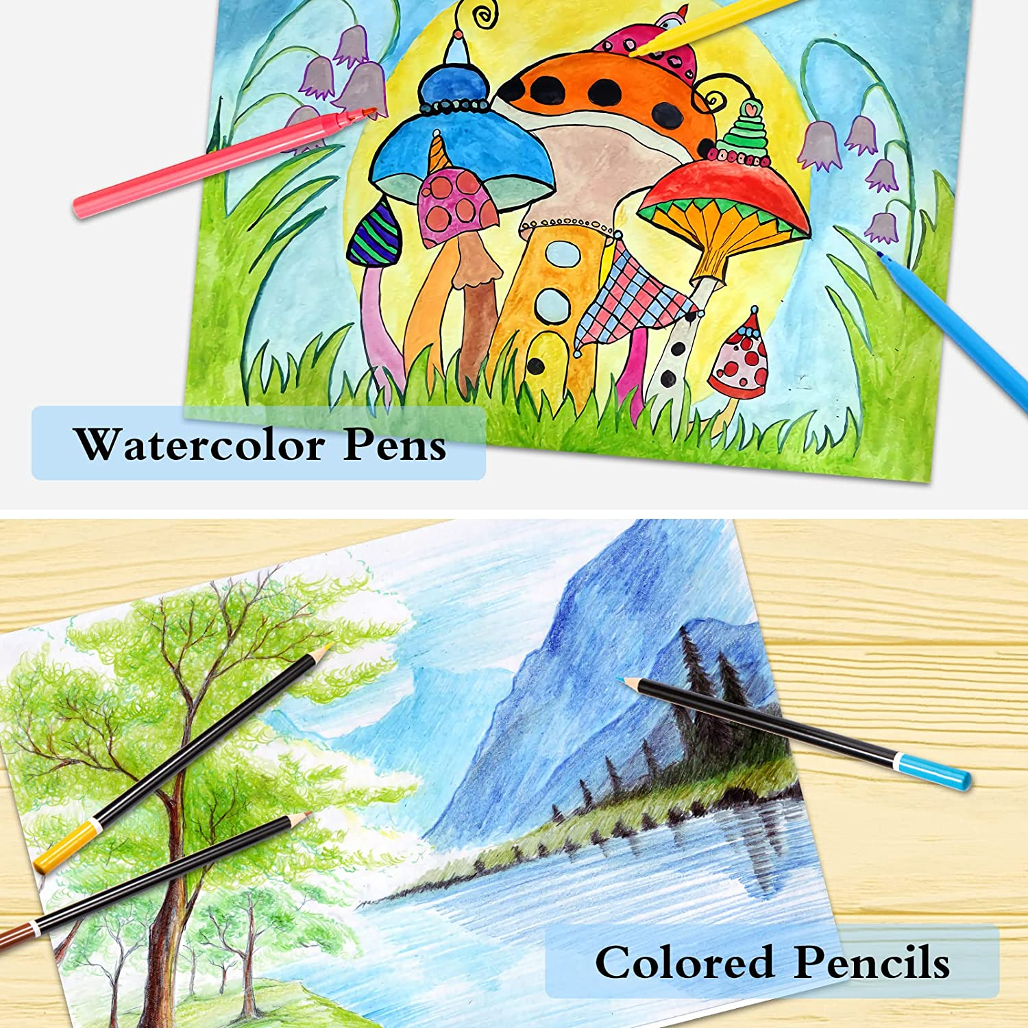 Art Supplies 94 Piece Wooden Art Set for Painting, Sketching, Coloring Creative Portable Art Kit with Colored Pencils, Oil Pastels, Watercolor Cakes for Teens, Adults (Grass Green)