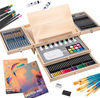 Art Supplies 85 Pieces Portable Art Set Drawing Supplies with Built-In Wooden Easel, Including Oil Pastels, Colored Pencils, Watercolor Powder, Acrylic Paint, Art Kits for Kids & Beginners