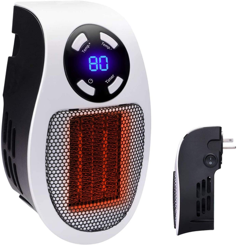 Wall Outlet Electric Space Heater Adjustable Thermostat and Timer and Led Display, Compact for Office Dorm Room