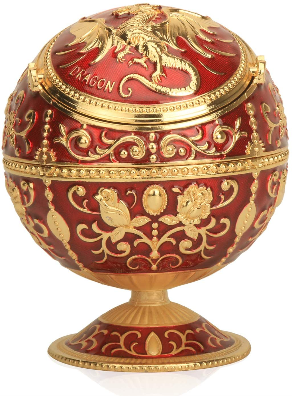 Windproof Ashtray with Flip Lid, Handcrafted Rose Pattern Classy Gift for Women Men (Transparent Blue-Golden) 