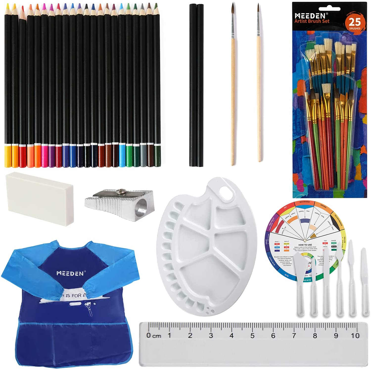 MEEDEN 215-Piece Mega Wooden Box Art Set, Deluxe Painting & Drawing Kit with All Paint Supplies for Kids, Beginners and Adults