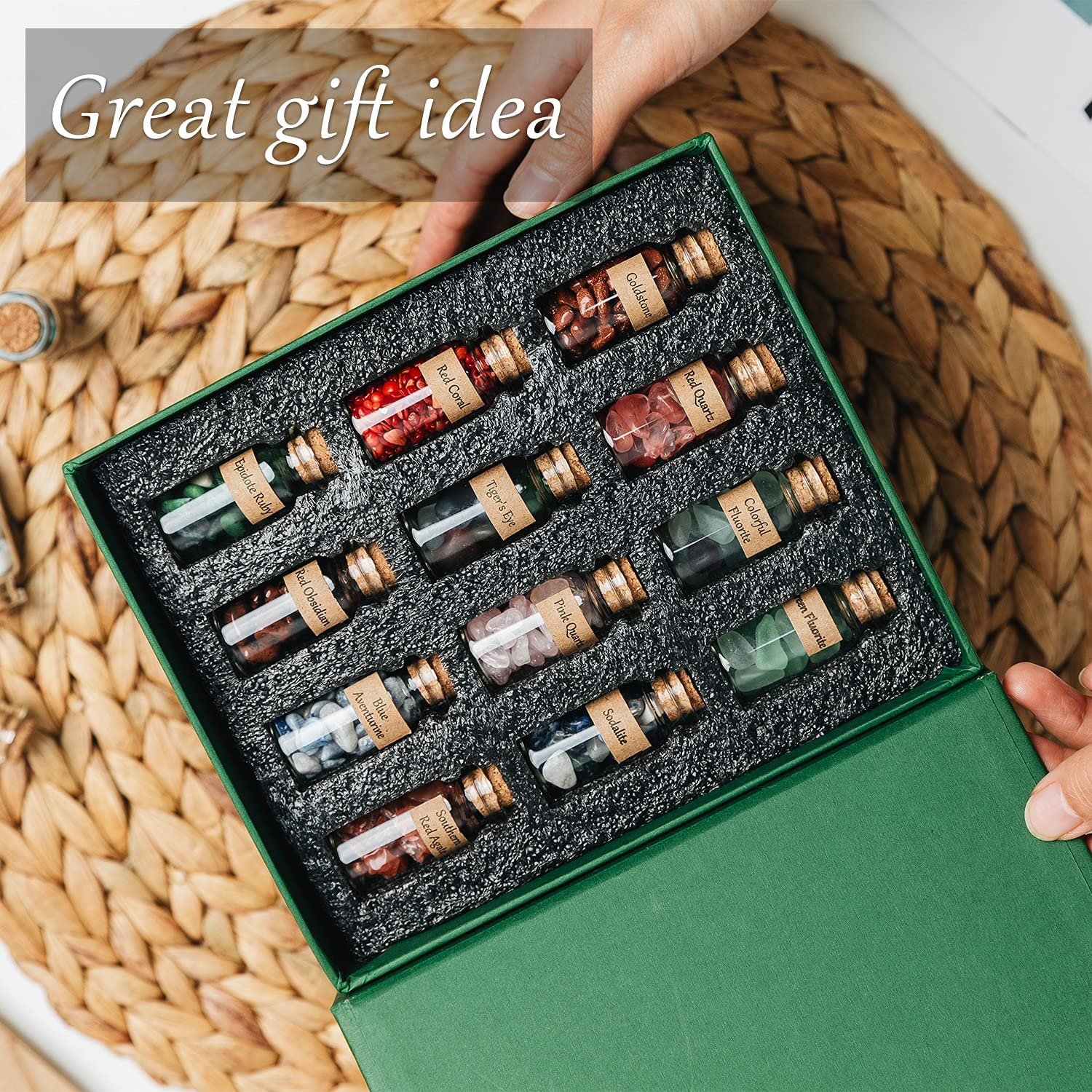 KHOCOEE 48Pcs Different Crystals and Healing Stones, Gemstone and Crystals Bottles, Chakra Healing Crystals for Witchcraft, Great Choice for Gift, Collection and Home Decor