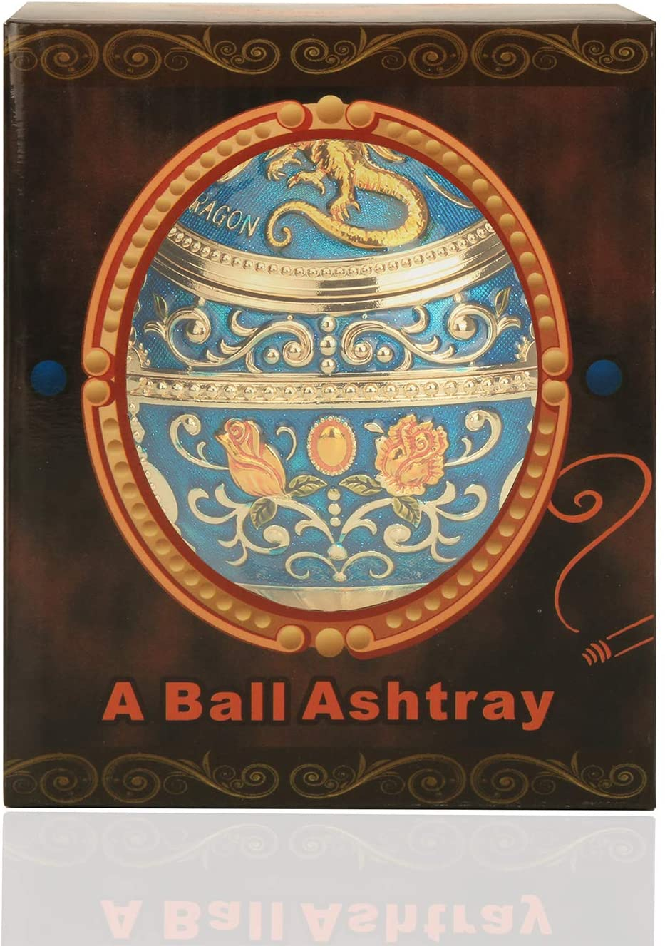 Windproof Ashtray with Flip Lid, Handcrafted Rose Pattern Classy Gift for Women Men (Transparent Blue-Golden) 