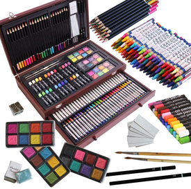 143 Piece Deluxe Art Set, Artist Drawing&Painting Set, Art Supplies with Wooden Case, Professional Art Kit for Kids, Teens and Adults