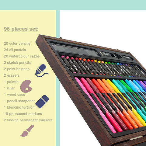Buy Color More 93 Piece Professional Art set,Drawing kit,Colored Pencils  and Oil Pastels in Wooden Box,Art Supplies for Teens and Adults Online at  desertcartSINGAPORE