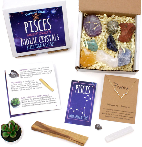 Image of DANCING BEAR Cancer Zodiac Healing Crystals Gift Set, (14 Pc): 9 Stones, 18K Gold-Plated Constellation Necklace, Meteorite, Succulent Candle, Palo Santo Smudge Stick, and Info Guide, Made in the USA
