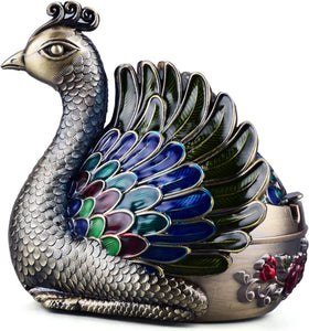Peacock Metal Ashtray with Lid (Bronze)