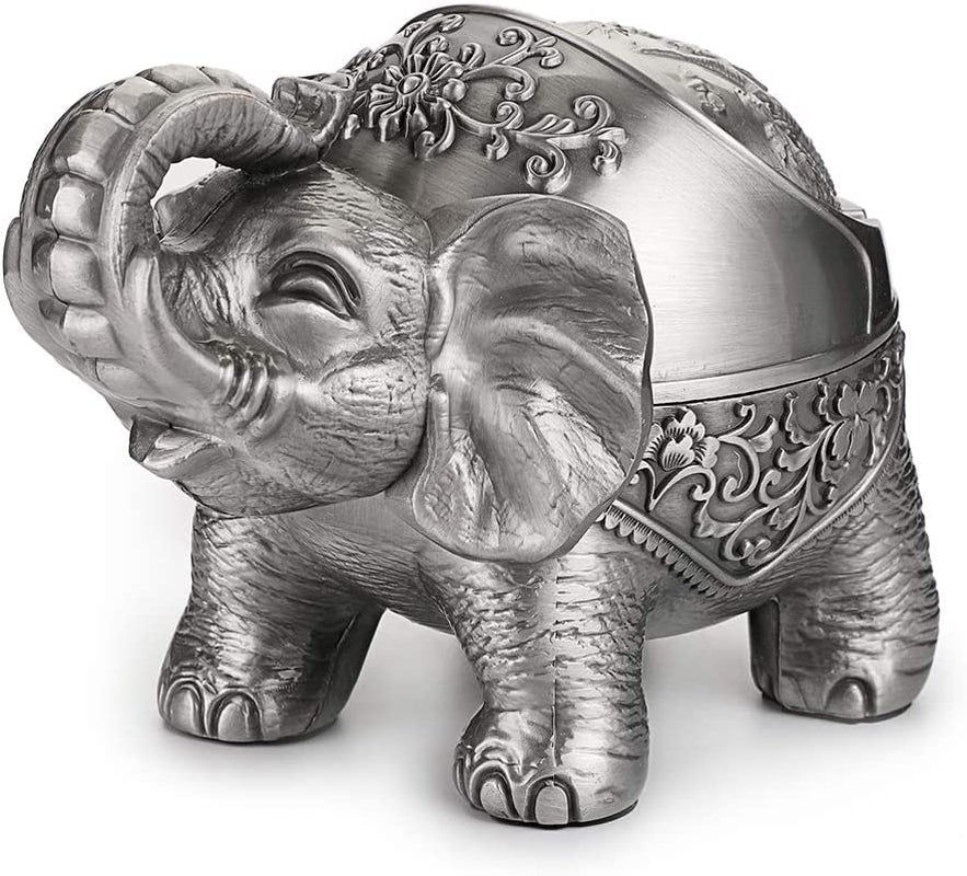 Elephant Windproof Ashtray with Lid (Silver)