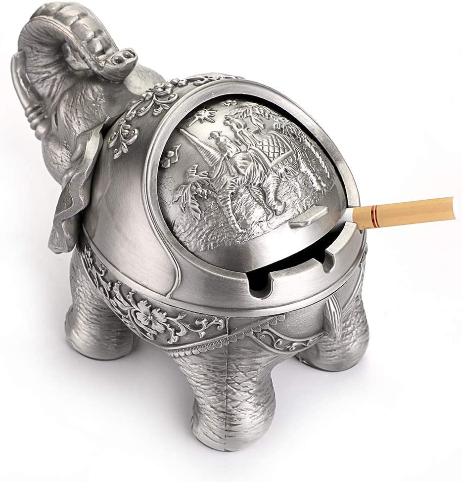Elephant Windproof Ashtray with Lid (Silver)